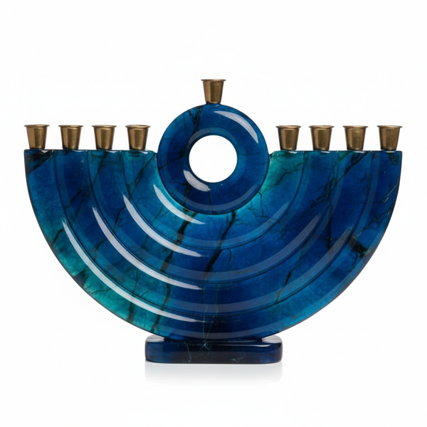 Menorah Hanoukiah Navy con tonos turquesa