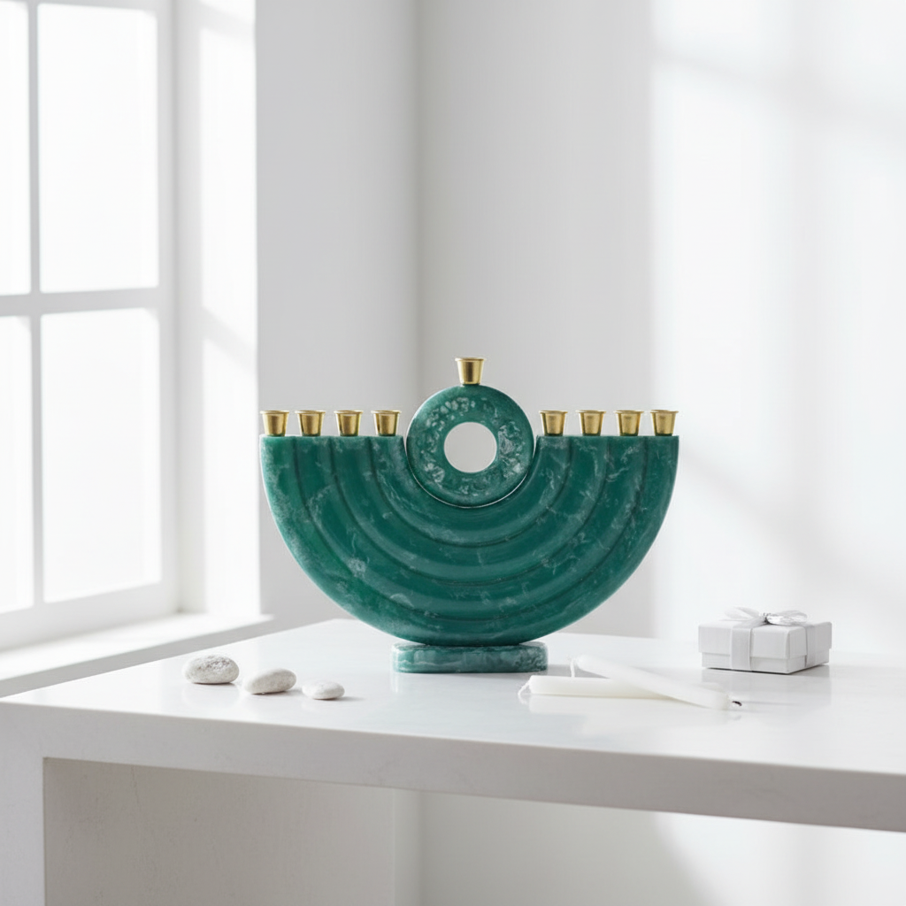 Menorah Hanoukiah verde ambiente minimalista