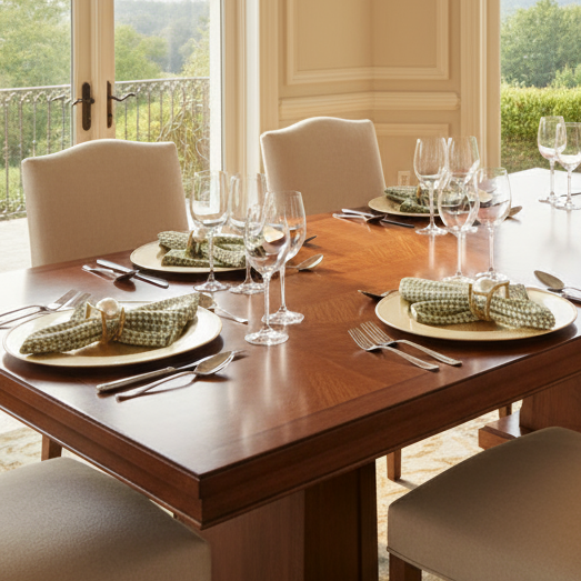 Mesa elegante de 4 puestos con Floating Pearl Napkin Rings