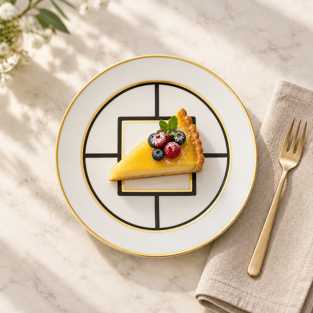 Metro Chic Dessert Plate 1 ambientado con postre