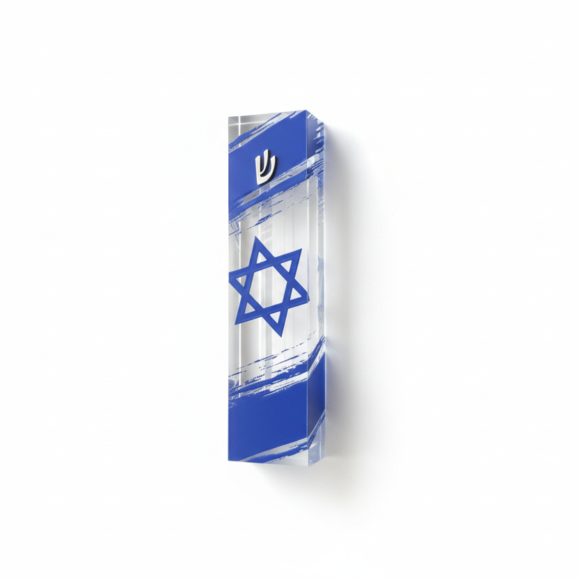 Mezuzah de acrílico MACIF con fondo blanco