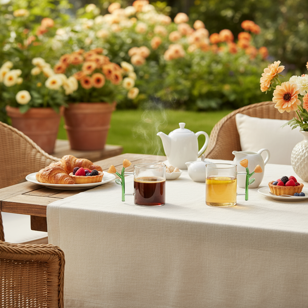 Mugs Botanica con flores ámbar - ambientación terraza