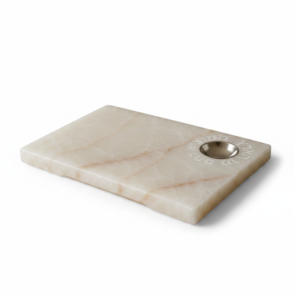 Onyx Challah Board with Inscription - Fondo blanco