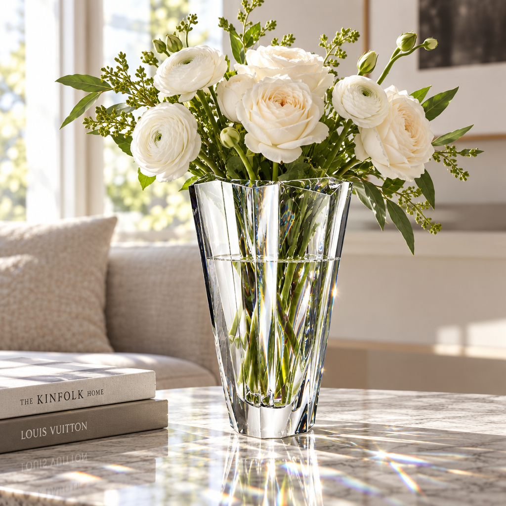Orrefors Precious Vase ambientado con flores frescas
