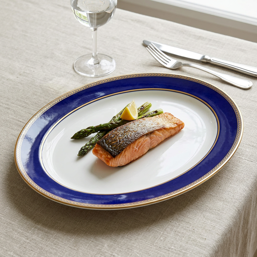 Oval Platter Renaissance Gold ambientado