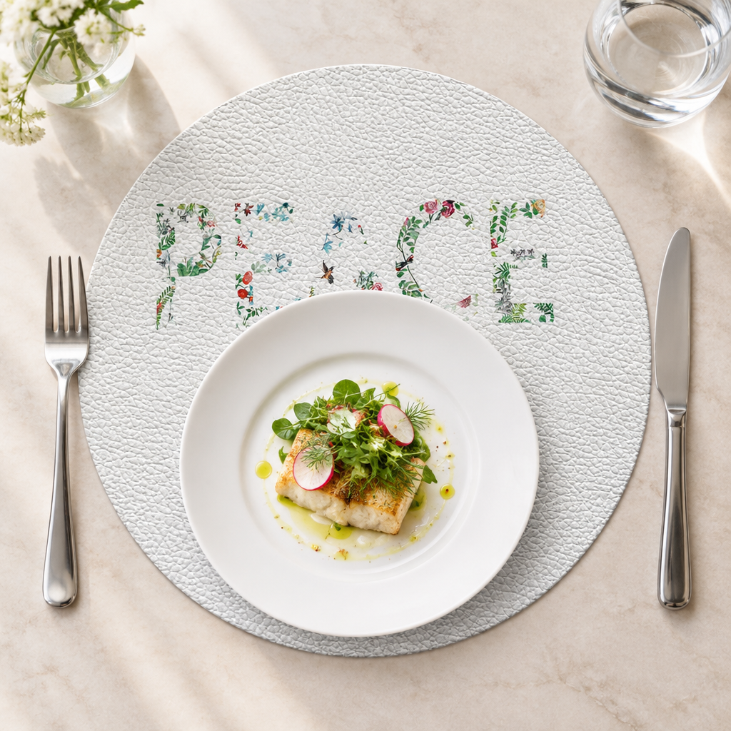 Peace Lost Pavillion Round Placemat ambientado en mesa puesta
