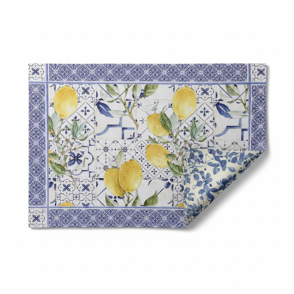 Placemat Blue Arabesque Lemons Double Sided