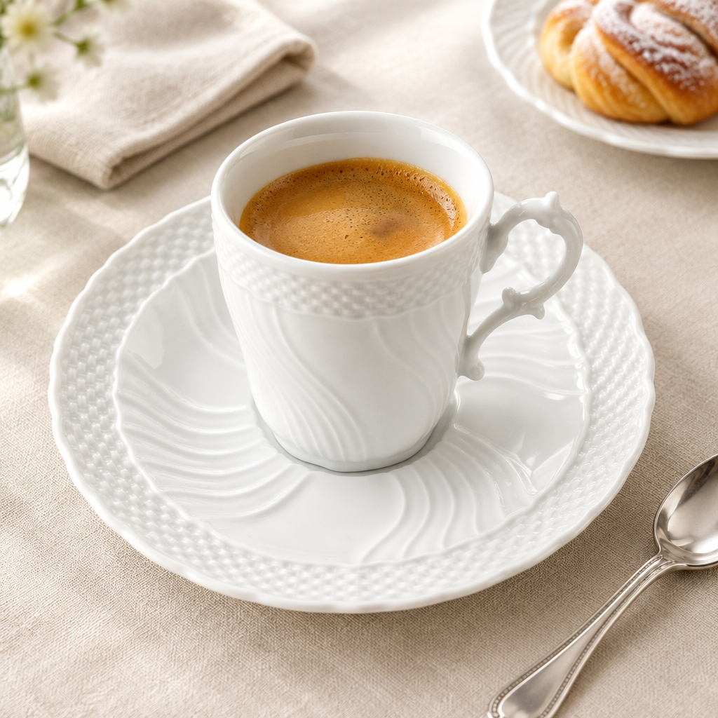 Platillo Vecchio Ginori ambientado con café