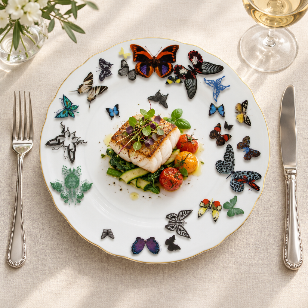 Plato Butterfly Parade ambientado con comida
