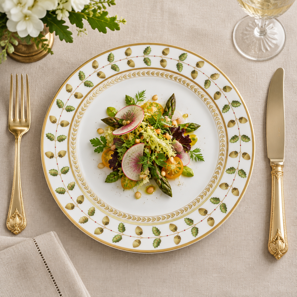 Plato Constance ambientado con ensalada o postre