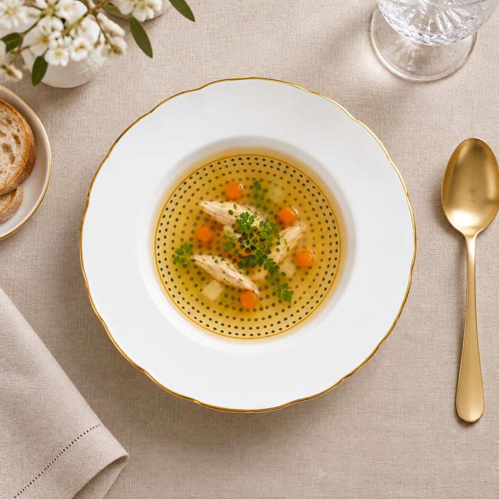 Plato hondo Constellation D’Or ambientado con sopa