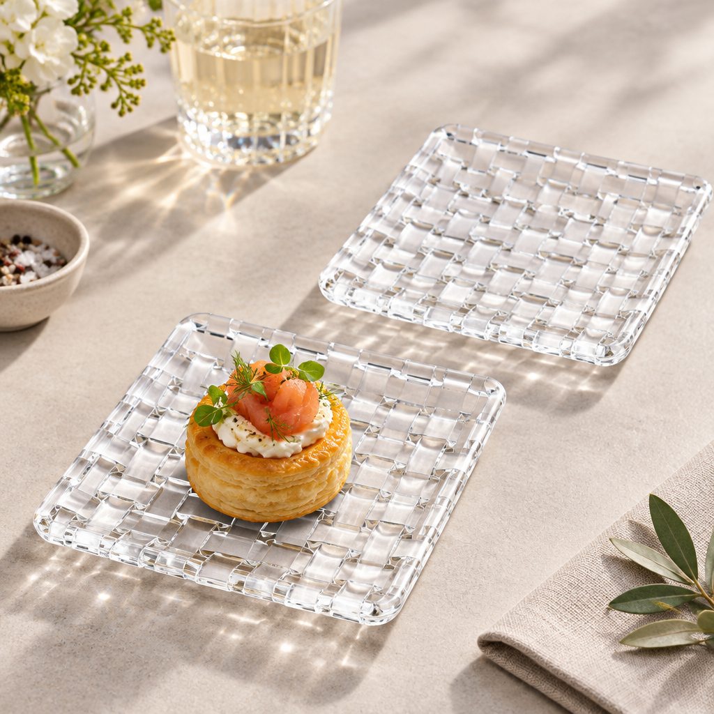 Platos pequeños Bossa Nova de cristal transparente ambientados