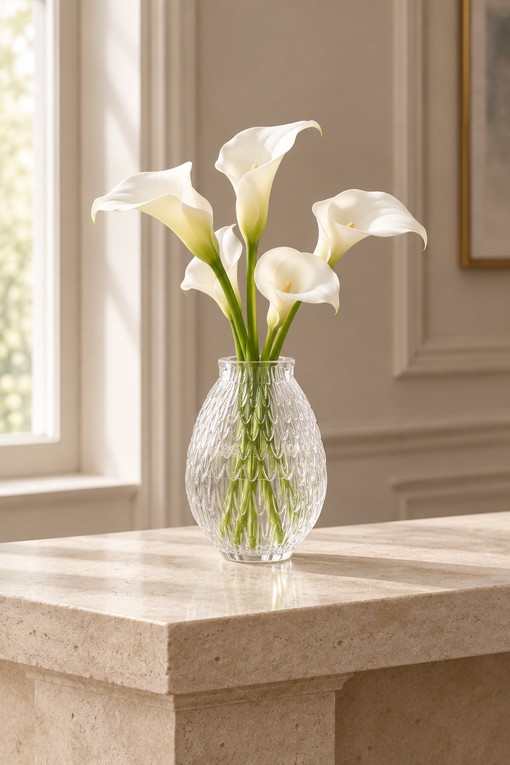Plumes Clear ambientado con flores blancas
