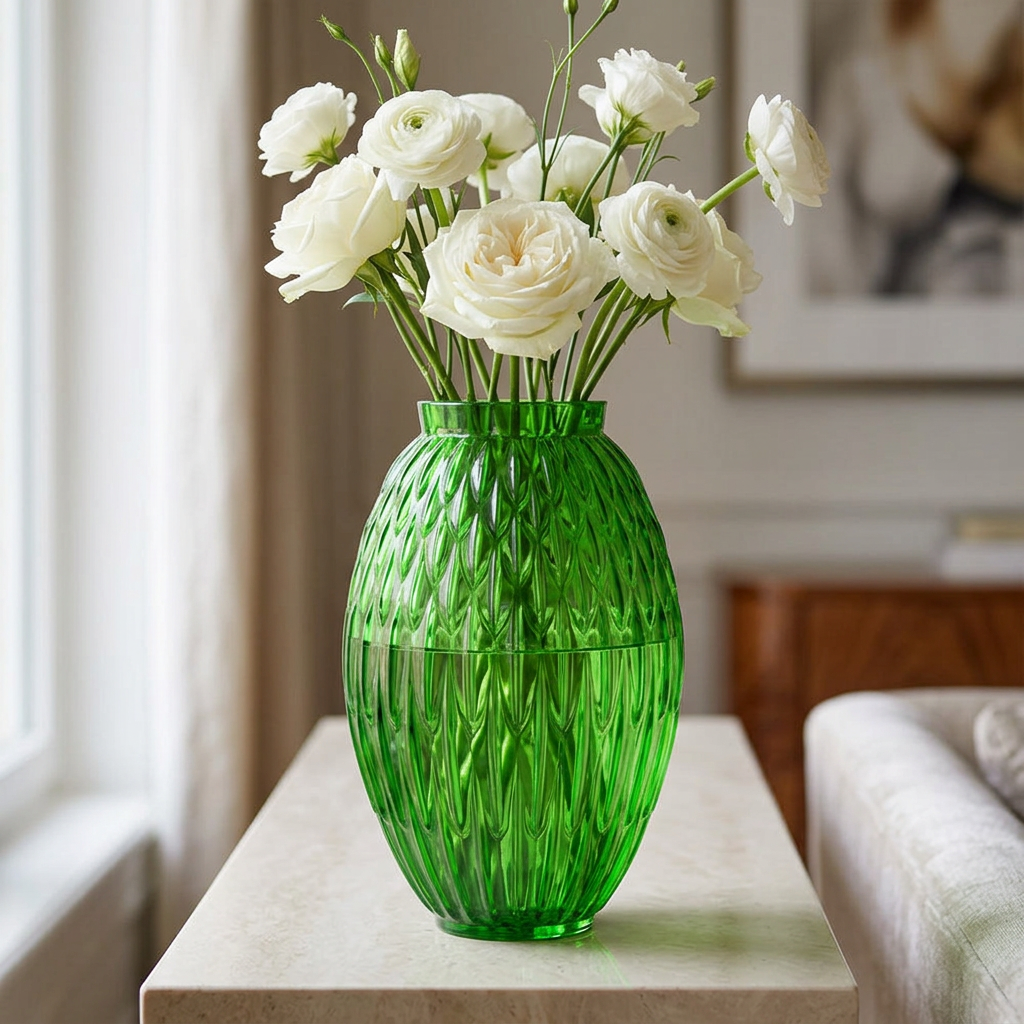 Plumes Green con flores en un ambiente elegante