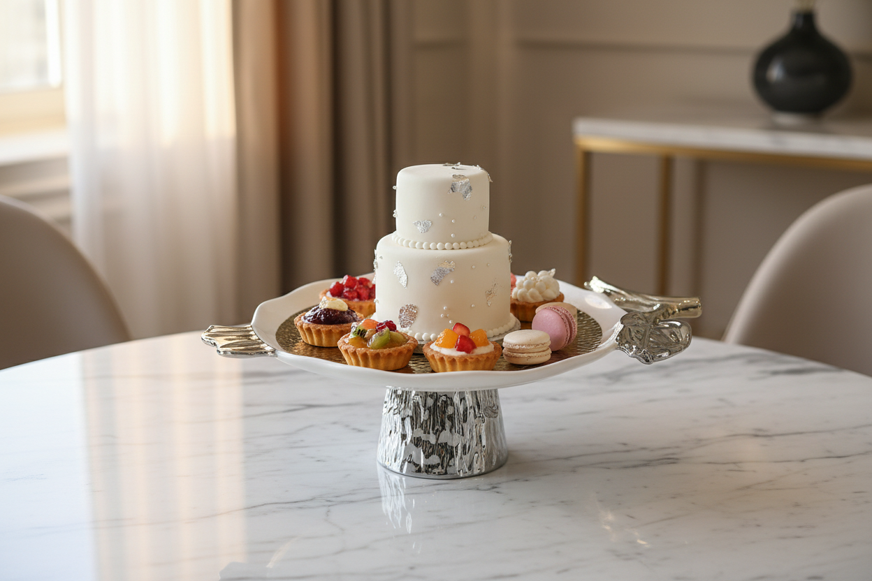 Pomegranate Cake Stand Silver - Lifestyle