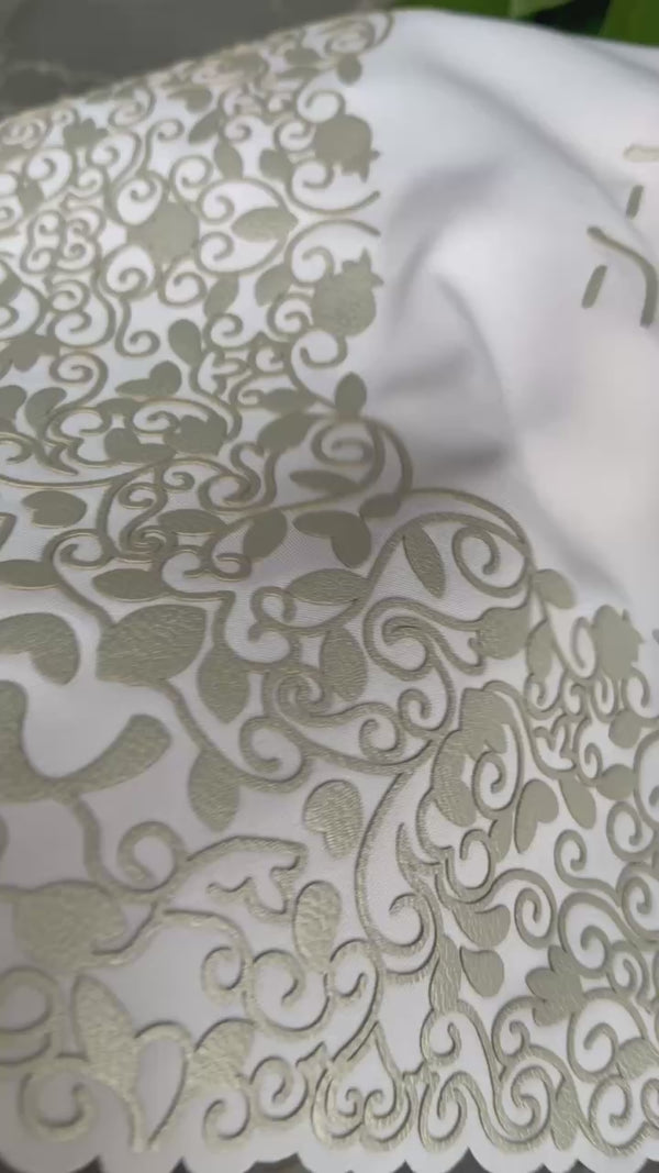 Garden of Abundance - Challah Cover Shana Tova Square Silver / White