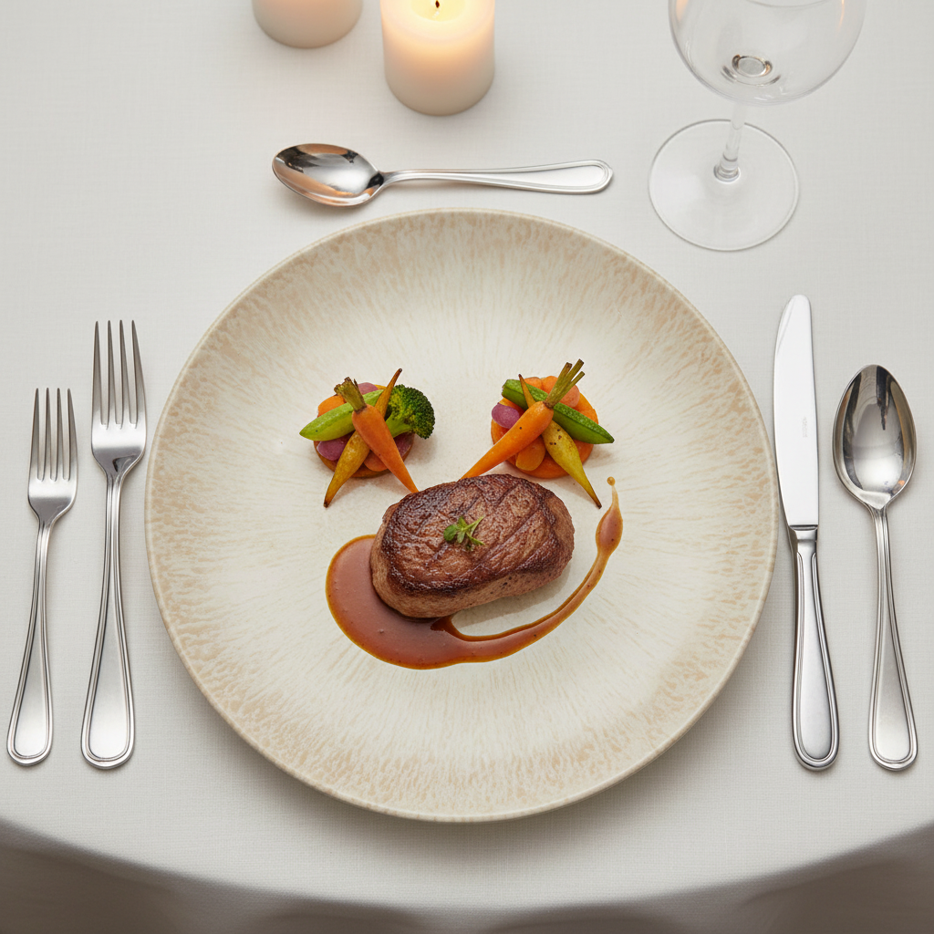 Reactive Glaze Beige Dinner Plate - Ambientada