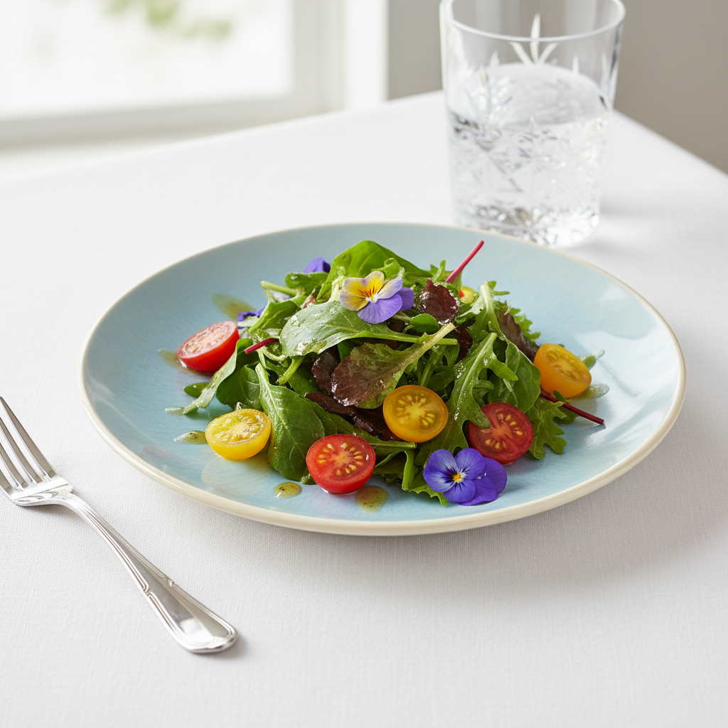 Reactive Glaze Blue Salad Plate - Ambientada