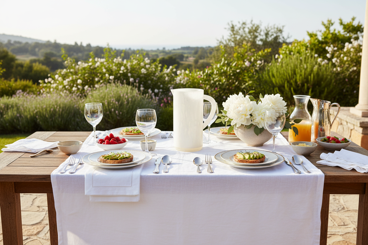 Resin Tabletop Pitcher White - Mesa elegante exterior