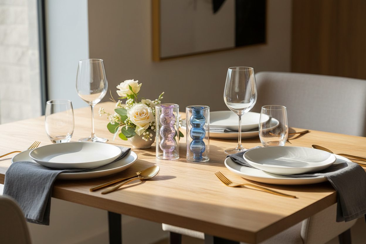 Salero y pimentero ambientados en mesa elegante