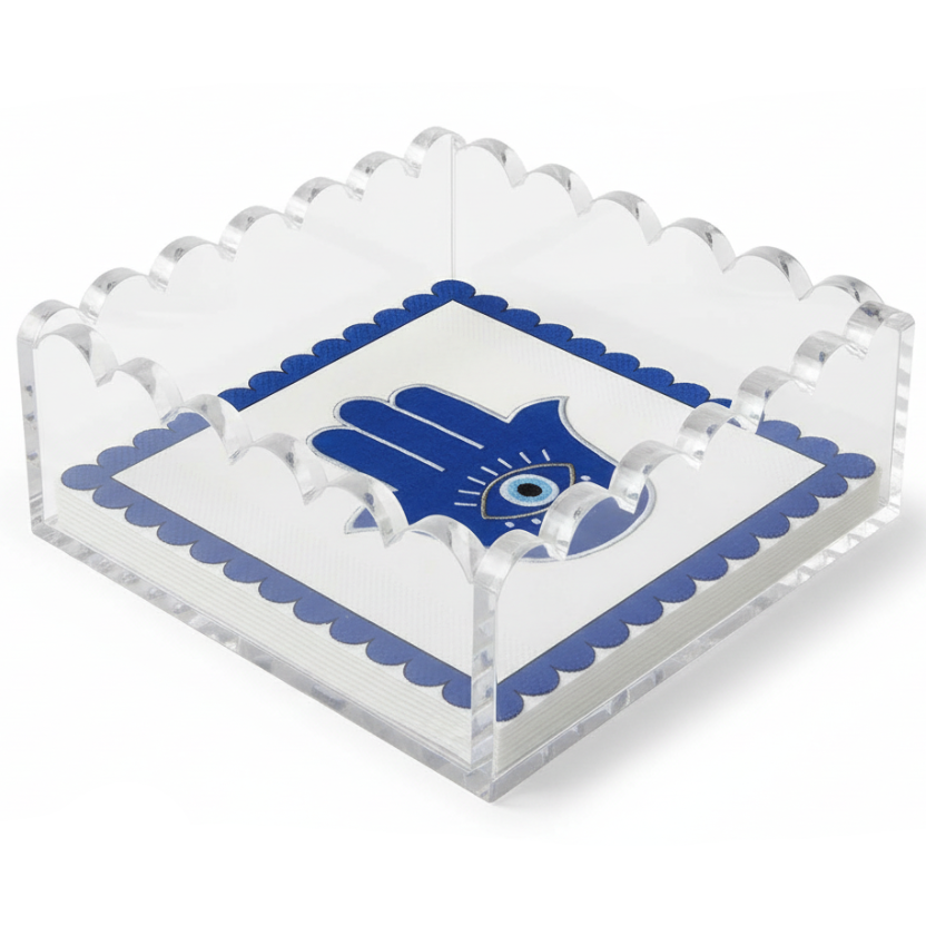 Scalloped Napkin Holder con Servilletas Hamsa - Nueva versión