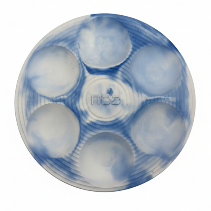 Seder Plate Marbled Blue - Fondo blanco