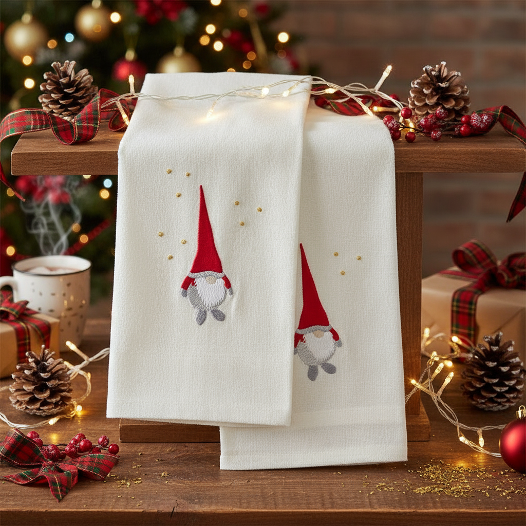 Set de 2 toallas bordadas Gnomo - Ambientada