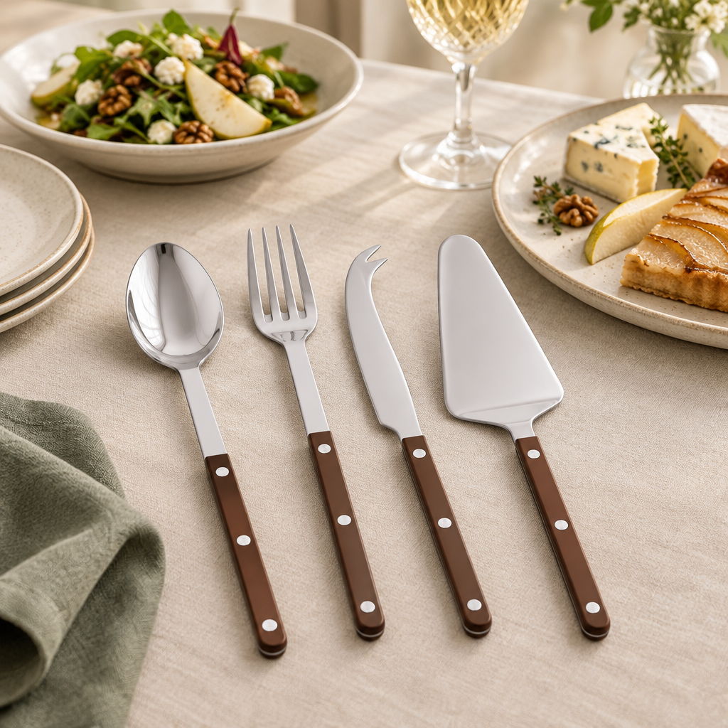 Set de cuatro piezas de servir Bistrot Chocolate en una mesa elegante