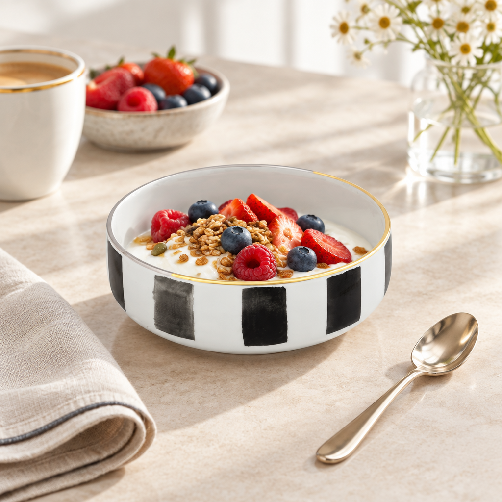 Tazón Sol y Sombra ambientado con yogur, fruta y cereal
