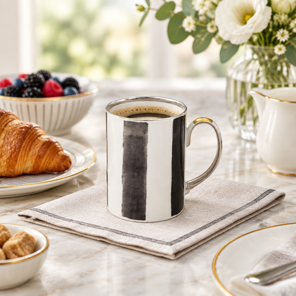 Taza Sol y Sombra ambientada con café o té