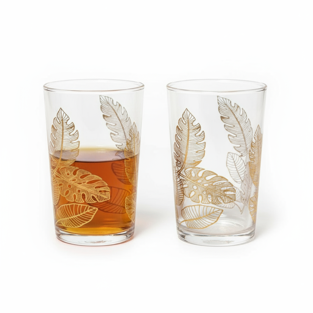 Tea Glasses Gold Large Leaf - nueva versión fondo blanco