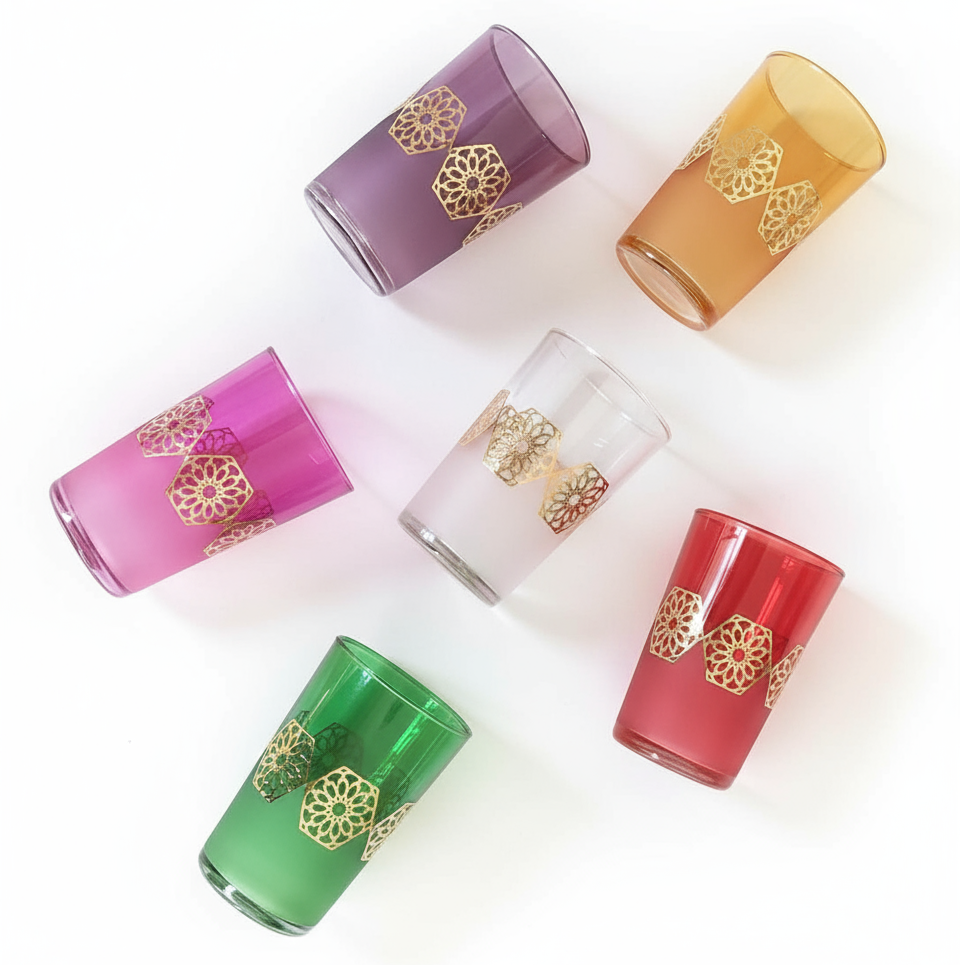 Tea Glasses Mandela Gold con fondo blanco