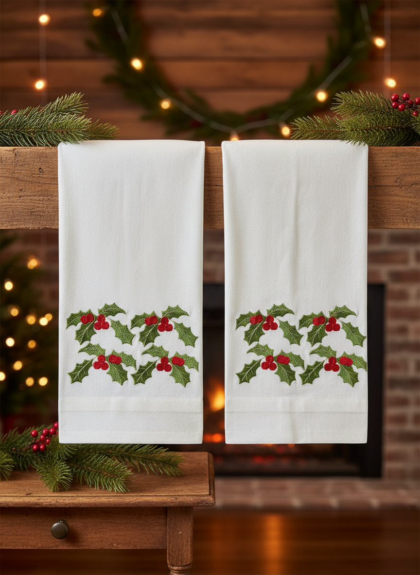 Toallas bordadas 4-Christmas - Ambientada con toallas del mismo tamaño