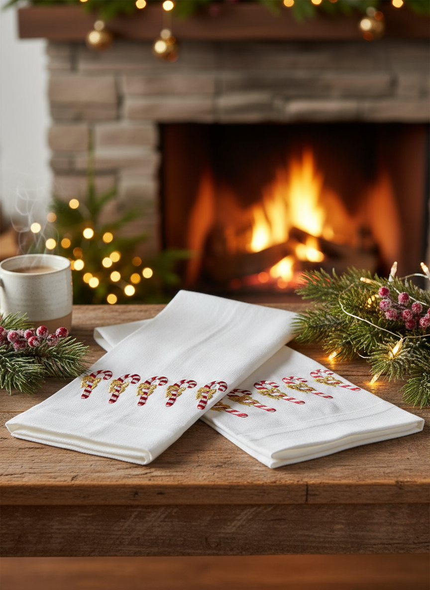 Toallas bordadas Candy Cane dorado - Ambientada