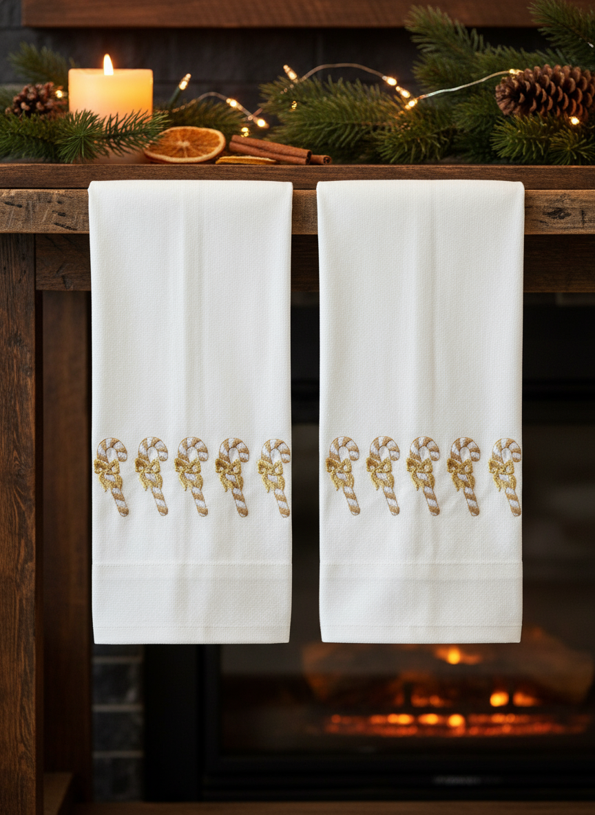 Toallas bordadas Candy Cane dorado - Sin rojo