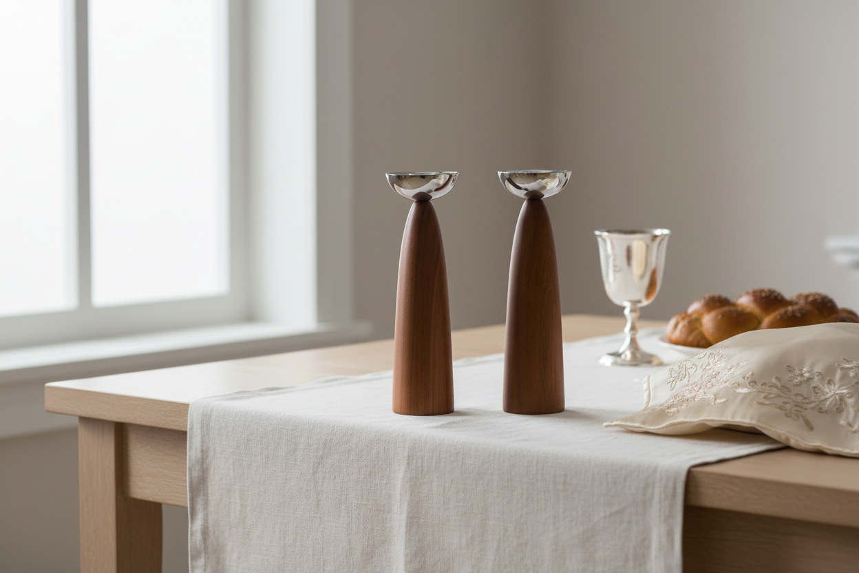 Unity Candlesticks ambientados en mesa de Shabat