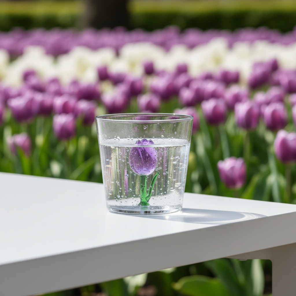 Vaso Botanica con tulipán lila y agua fría