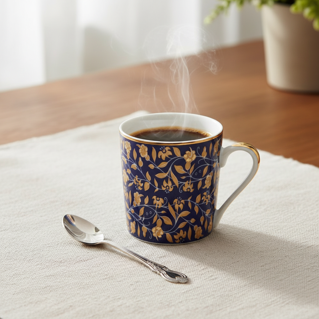 Vignes Blue Coffee Cup - Lifestyle