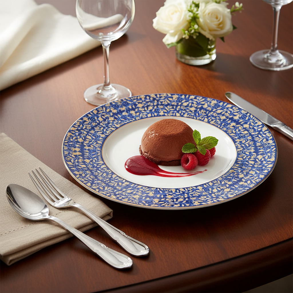 Vignes Blue Dessert Plate - Lifestyle