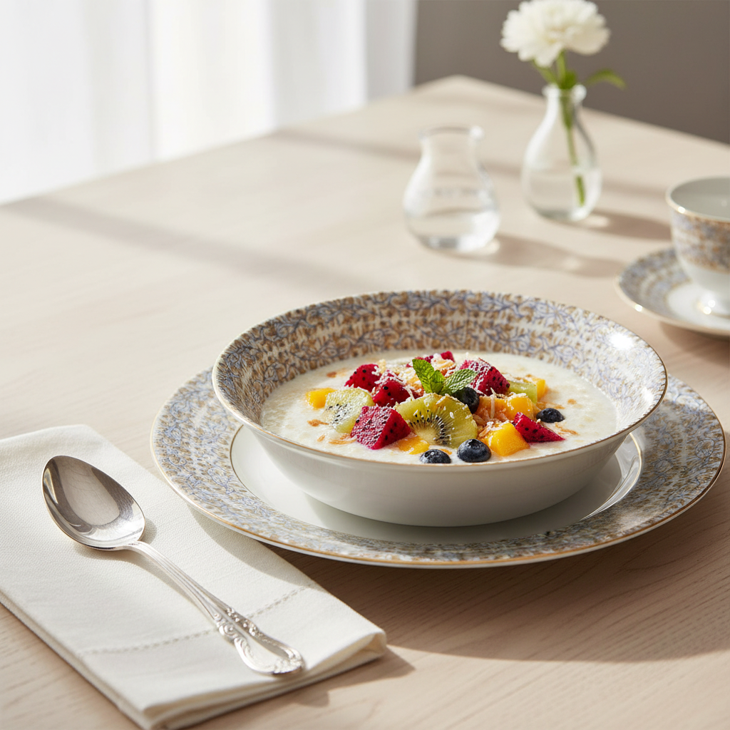 Vignes White Deep Soup/Cereal Plate - Lifestyle