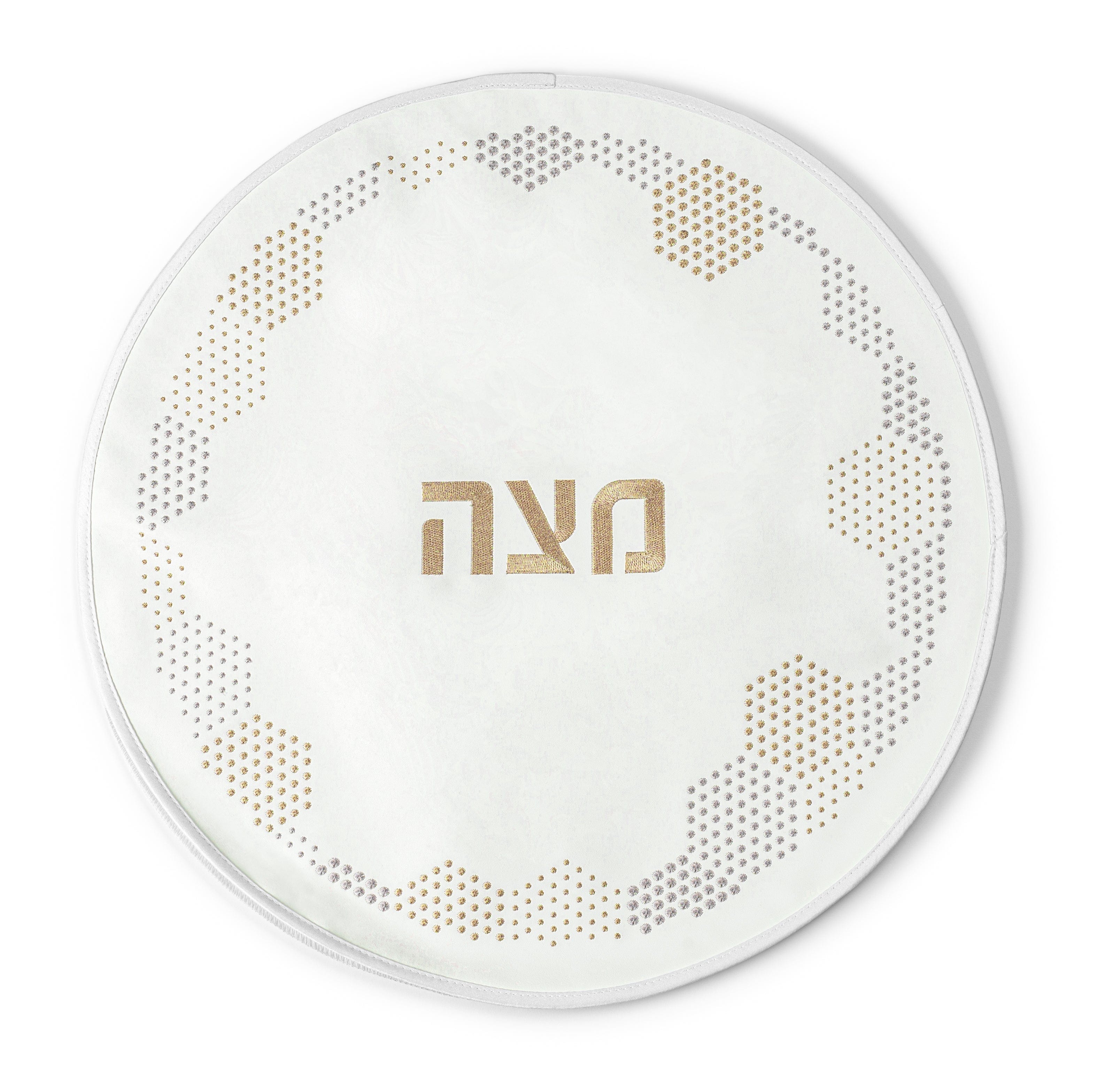 Leather Matzah Cover - Silver & Gold Hexagon Dot Border – Il'argento