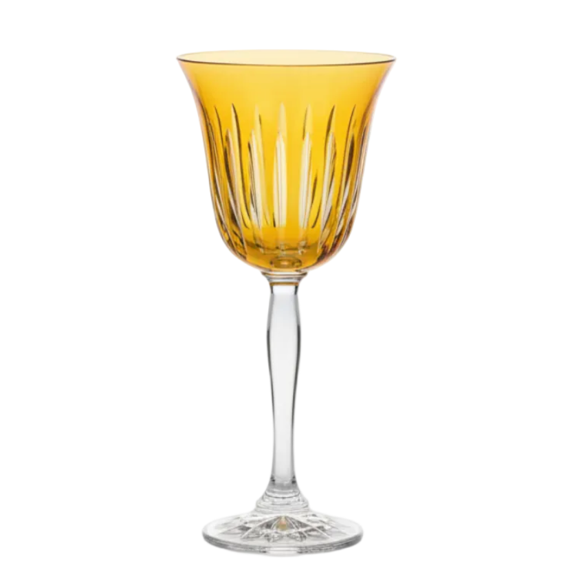 Yellow Water Goblet Stripe - Crystal Glass