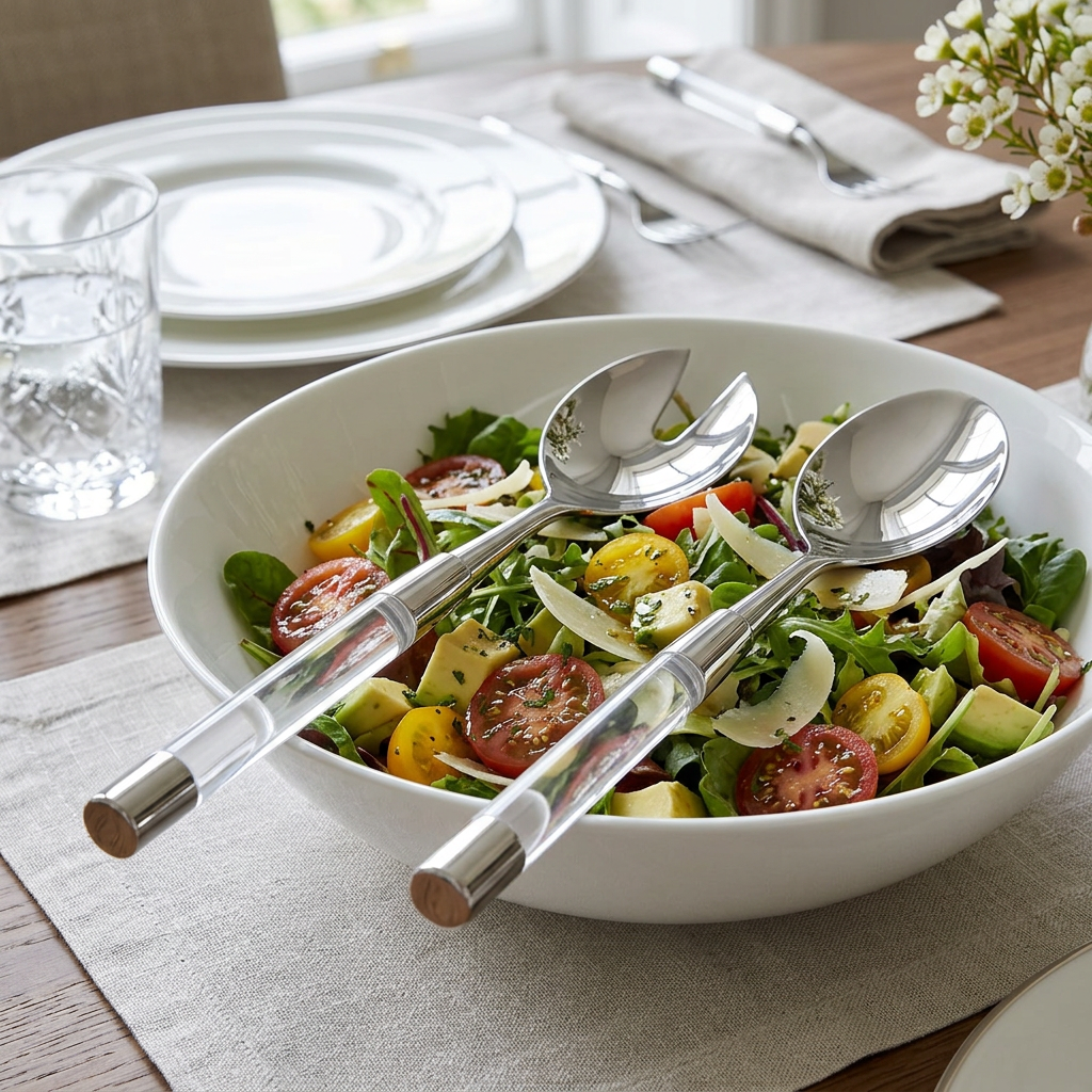 Zoe Clear Salad Servers ambientados