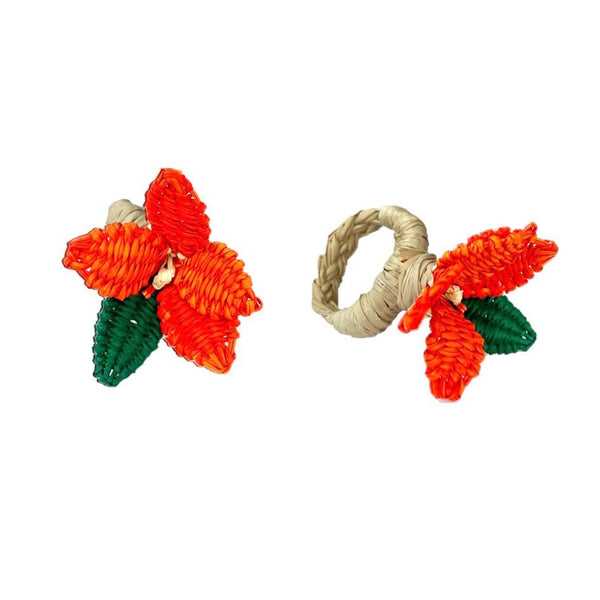 Flowers Napkin Rings Orange - (Set of 2)