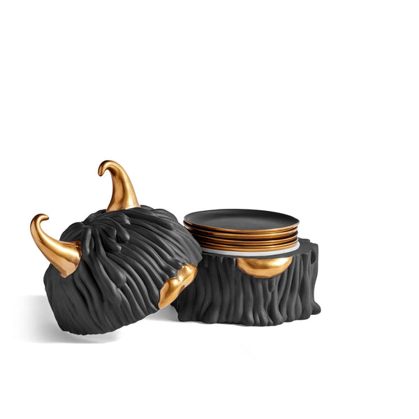 Haas - Lynda Box + Plates Black / Gold (Set of 4)
