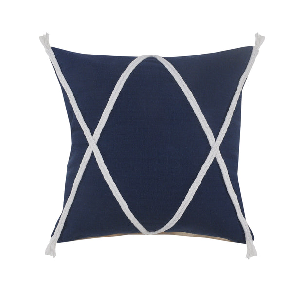 Coastal Geometric Braided and Tasseled Throw Pillow Square