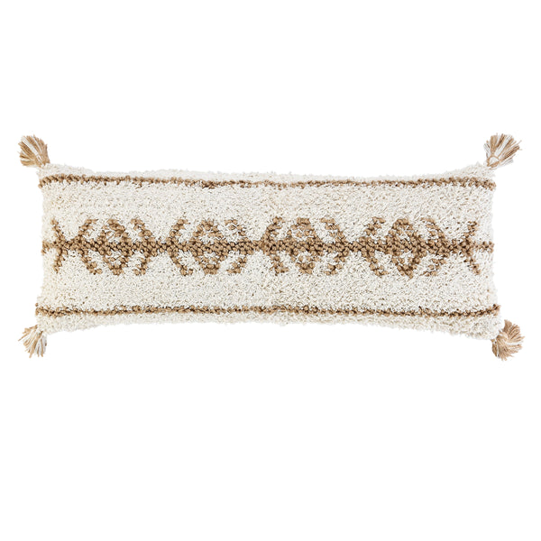 Boho Chic Geometric Jute and Cotton Lumbar Throw Pillow Rectangle