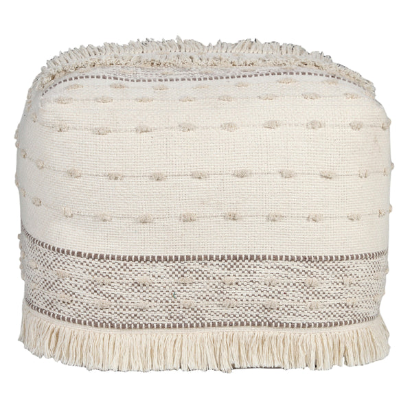 Cream/ Brown Striped Hand Woven Organic Cotton Ottoman Pouf