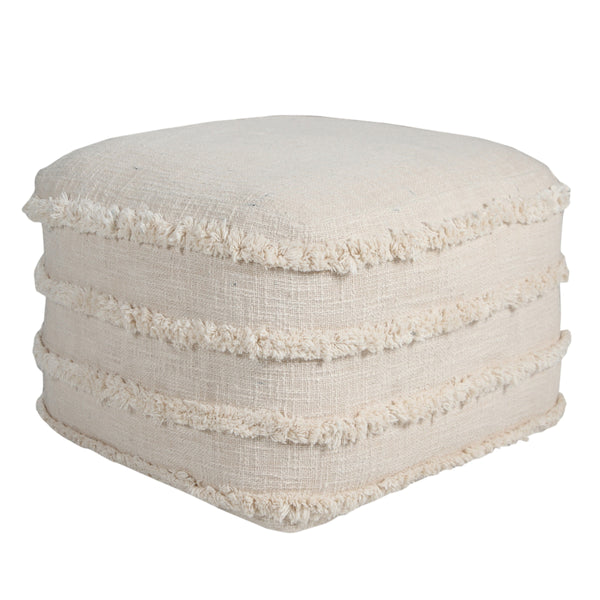 Cream Striped Hand Woven Organic Cotton Ottoman Pouf
